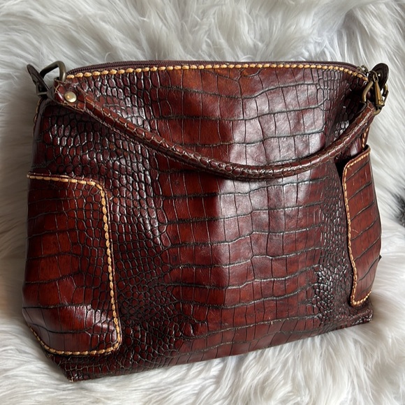 Plinio Visona Croc Leather Brown Shoulder Bag - Picture 2 of 13